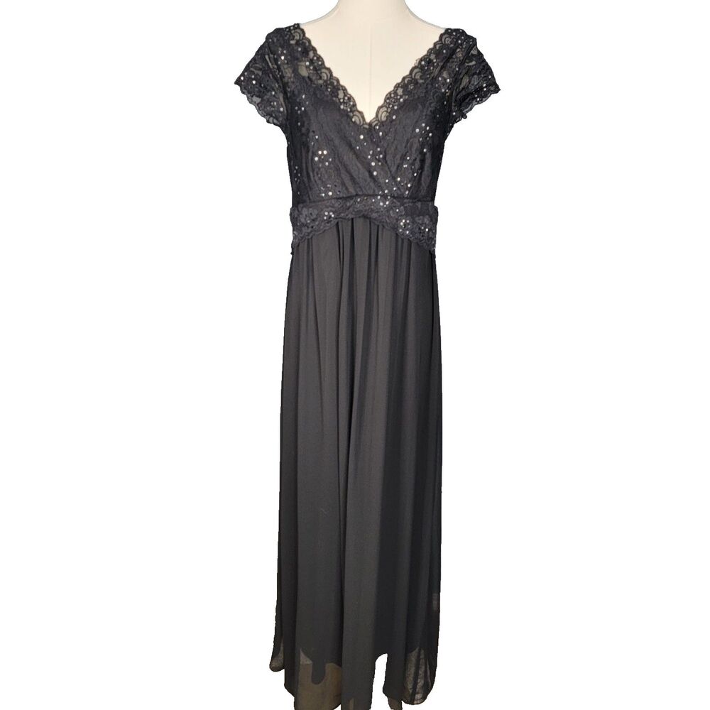 Signature Size 10 by Robbie Bee Black Chiffon Lace Maxi Dress *read* - Picture 2 of 16